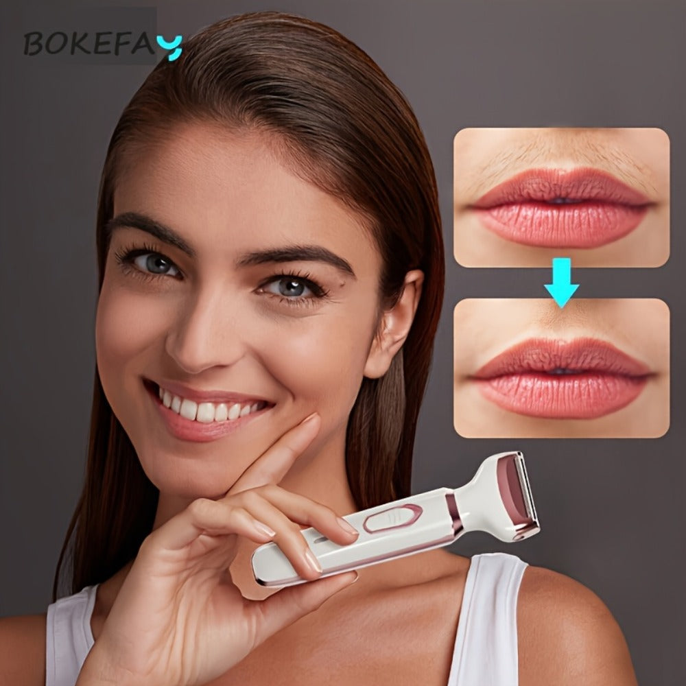 Women's Electric Razor 4-in-1 Painless Grooming Kit Wet Dry Rechargeable Trimmer for Face Nose Legs Underarm Bikini Portable Hair Removal Tool for Women