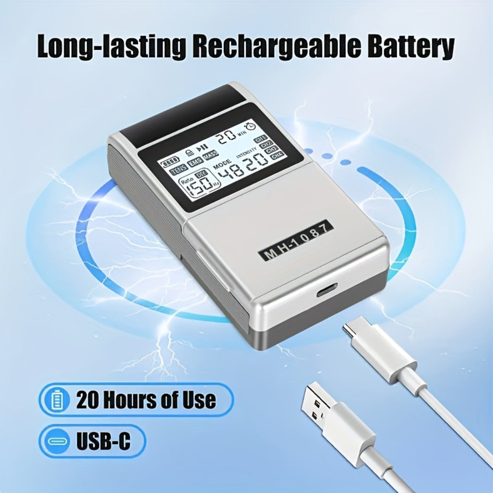 TENS EMS Unit Rechargeable Pain Relief Device, 20 Intensity Levels 48 Modes Electric Muscle Stimulator for Back Neck Shoulder Knee Wrist Pain, 8 Electrode Pads & Carry Case Included