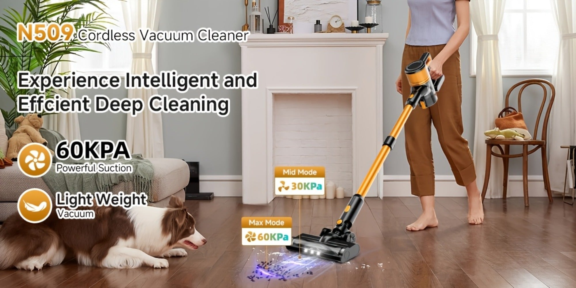 Cordless Stick Vacuum Cleaner 60Kpa 55-Min Runtime - Anti-Tangle Lightweight Handheld Vacuum for Hardwood Floor Carpet Pet Hair Corded Cordless 2200mAh Battery