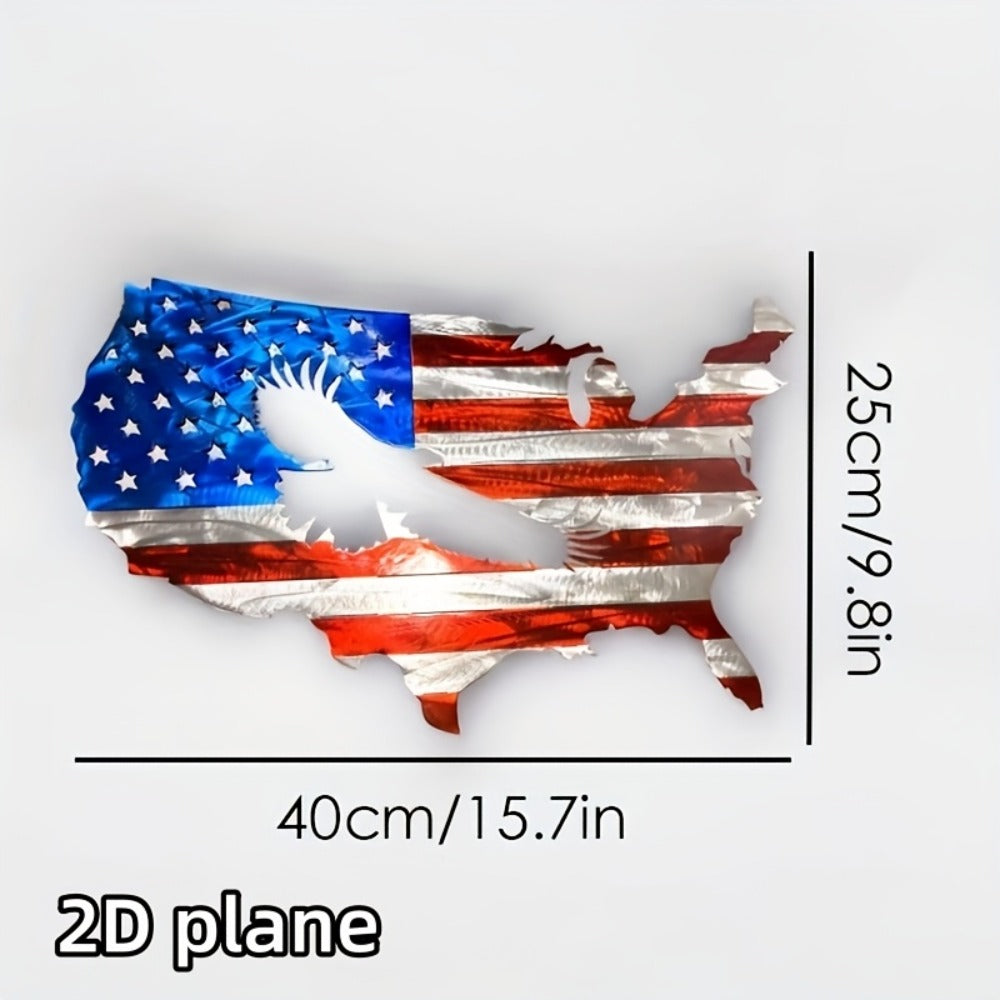 American Flag Metal Wall Art Bald Eagle Patriotic Wall Decor 2D Flat USA Flag Wall Sculpture Fourth of July Decor Gift for Home Living Room Men 15.7x9.8in