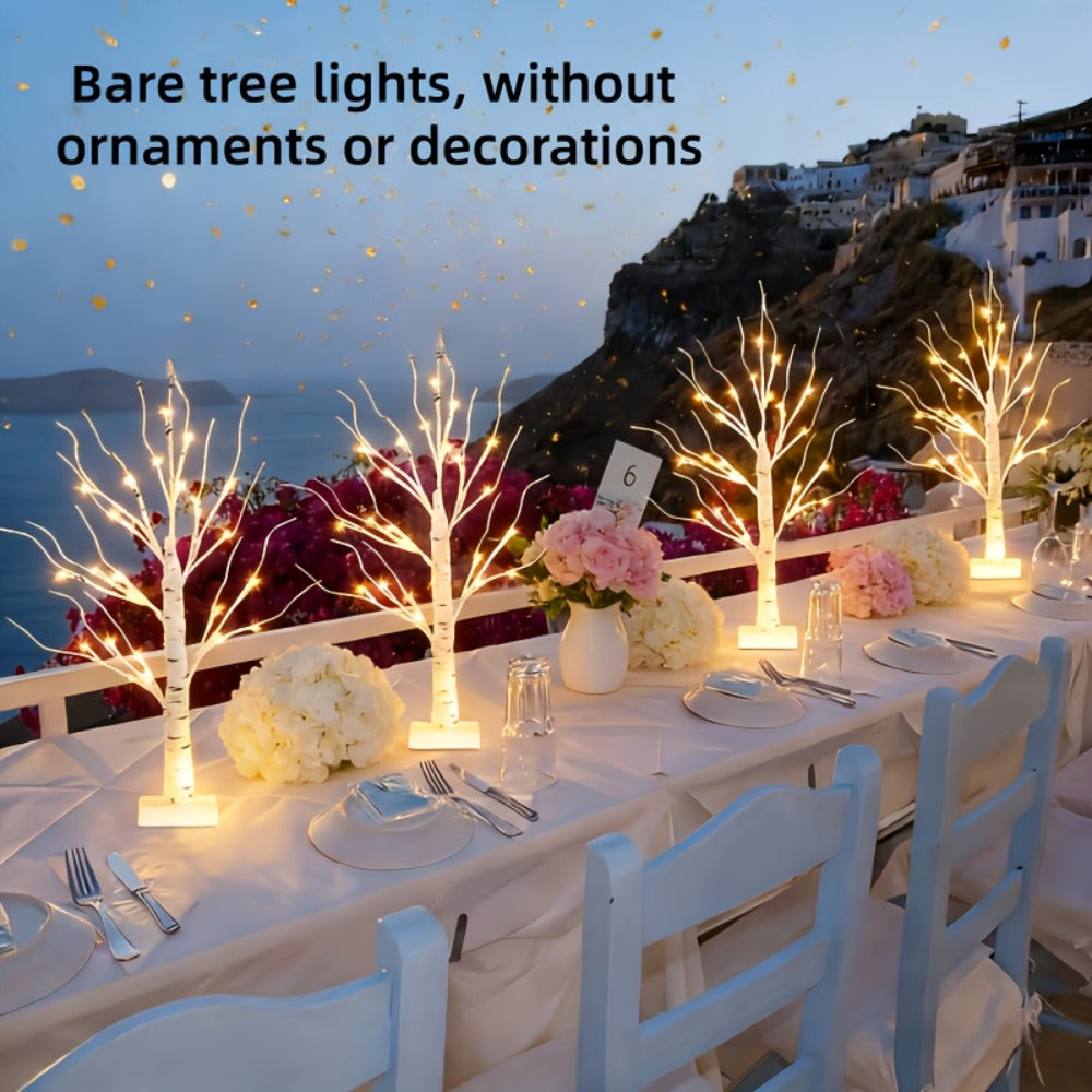 LED Illuminated Birch Tree Decoration ¨C Battery-Powered Warm White Glowing Birch Trees for Wedding, Home, Fireplace & Indoor Gatherings ¨C Freestanding Decorative Light Display, 4 or 6 Pack