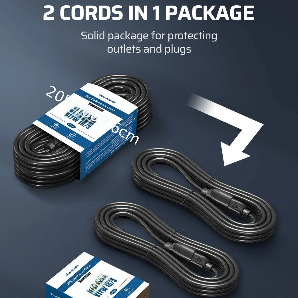 Extension Cord 2-Pack 20FT 3-Prong Indoor Outdoor 16/3 SJTW Flexible Tangle-Free All-Copper Wire 125V 13A 1625W NEMA 5-15 for Home Office Computer Appliances Christmas Lights Black