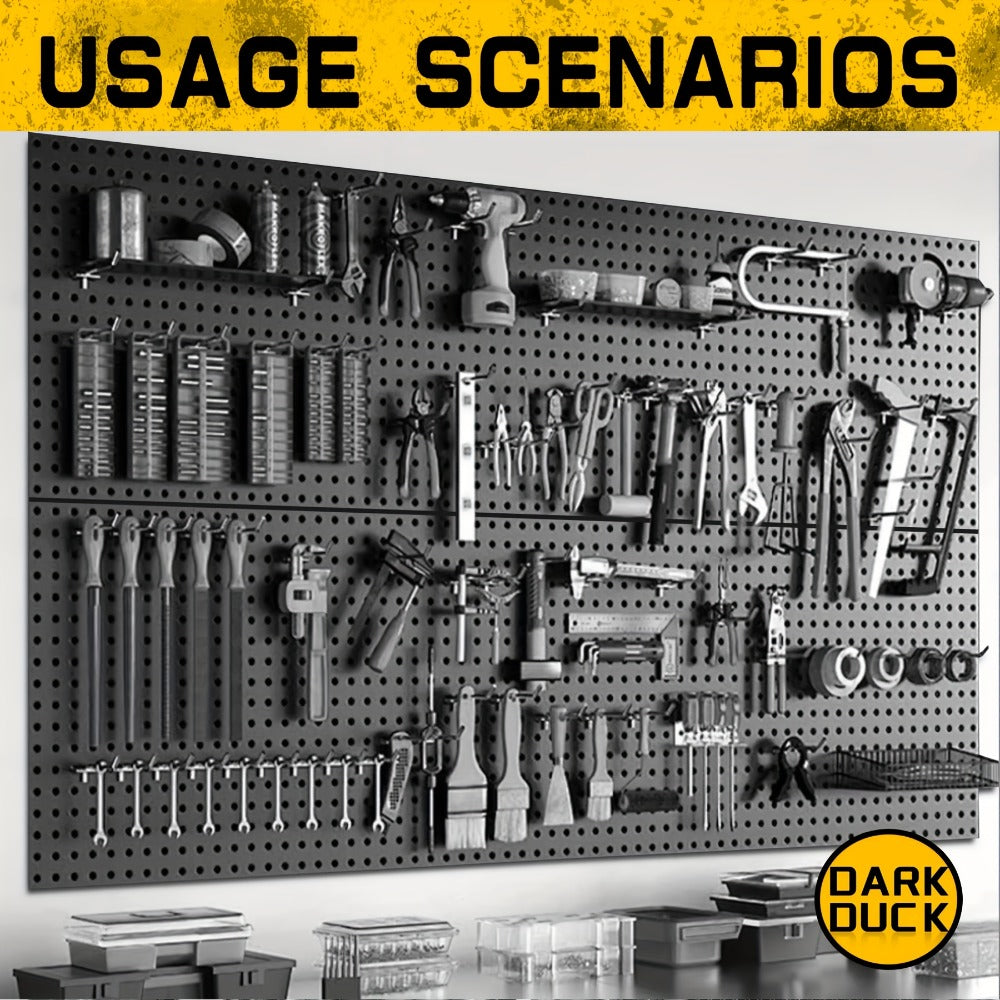 Black Metal Pegboard Wall Organizer Set with Hooks 66/100pcs, 12x24 Inch Heavy Duty Wall Mounted Pegboard Kit for Garage Workshop Tool Storage, Includes Paper Towel Holder & Workbench Accessories