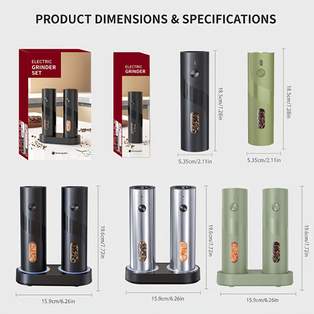 Electric Salt and Pepper Grinder Set with LED Light, Rechargeable Automatic Salt Pepper Mill, Adjustable Coarseness 3.72oz Large Capacity, Kitchen BBQ Restaurant Outdoor Wedding Gift