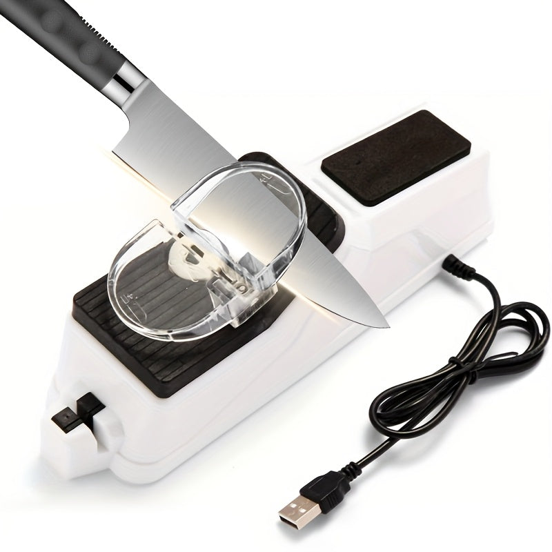 Electric Knife Sharpener with 5 Double-Sided Stones - USB Powered Professional Kitchen Knife Sharpener for Quick Sharpening & Polishing with Protective Cover