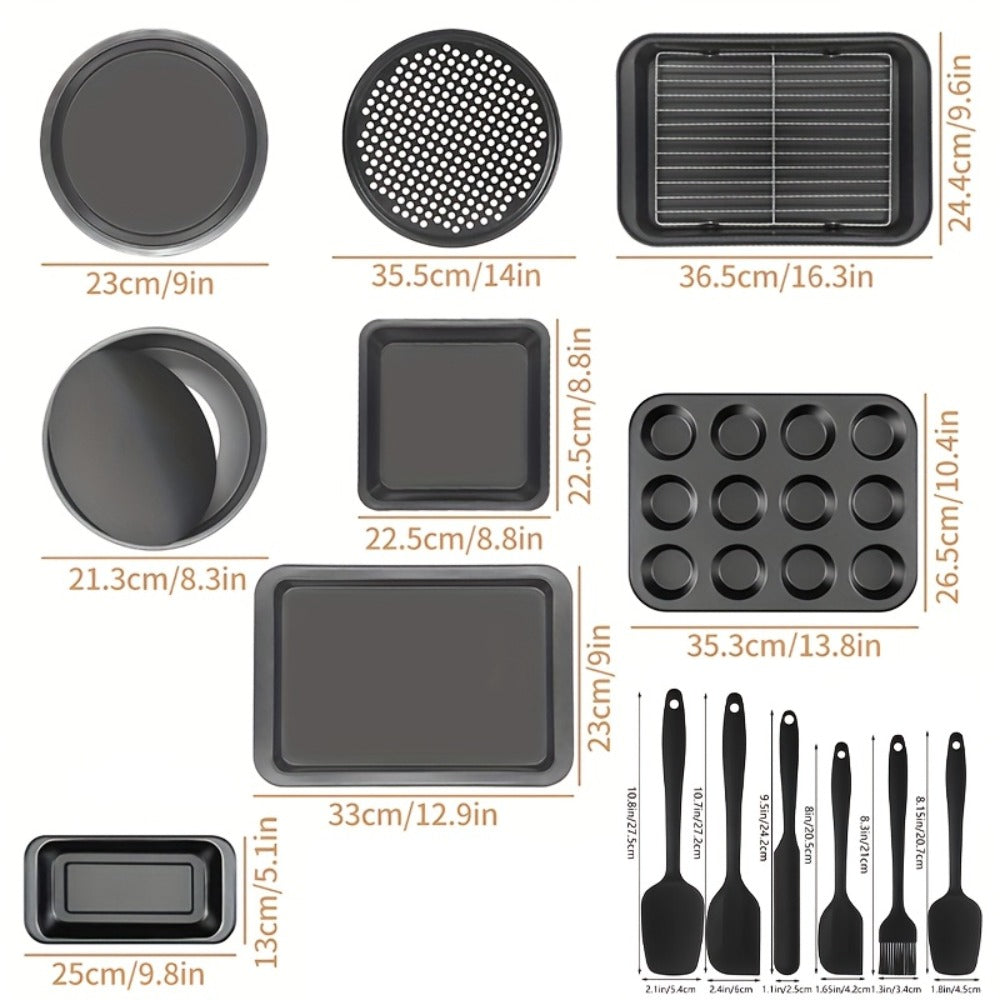 Nonstick Bakeware Set with Cooling Rack Cookie Sheet Cake Pans Loaf Muffin Pizza Pan Oven Safe Baking Pans Set for Kitchen 6 14 15 Piece