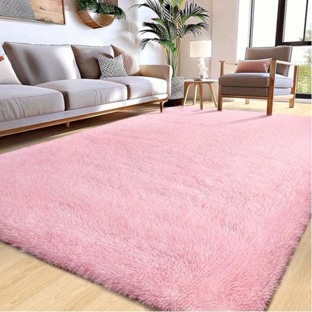 Pink Soft Shaggy Area Rug for Living Room Bedroom Non-Slip Fluffy Carpet Thickened Moisture Resistant Easy Clean Home Decor