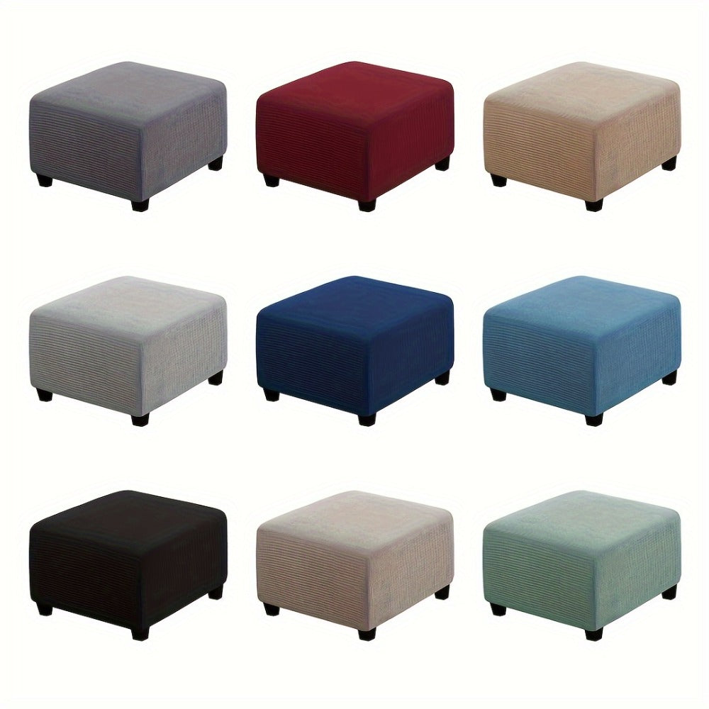Square Ottoman Cover Elastic Stretch - Polar Fleece Footstool Slipcover with Elastic Band Closure Machine Washable for Home Office Decor, 6 Colors L XL