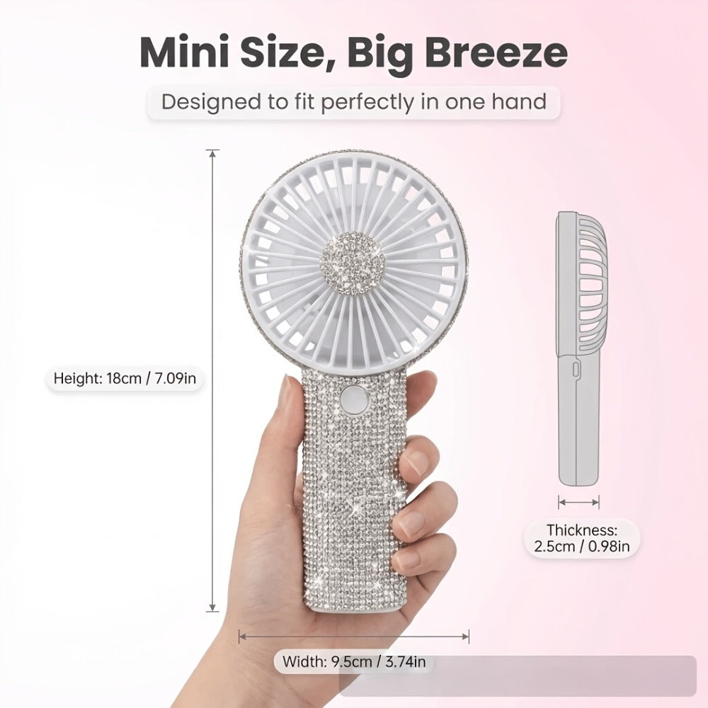 Mini Handheld Fan USB Rechargeable, Diamond-Style Portable Personal Fan with Long Battery Life, Compact Small Fan for Travel, Outdoor, Desk, Wedding, Valentine's Day and Mother's Day Gift