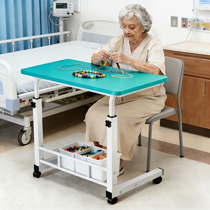 Overbed Table Adjustable Height ¨C Hospital-Grade Nursing Bedside Table with Independent Storage Compartments for Elderly & Patient Care | Portable Auxiliary Tray Table, 8 Colors