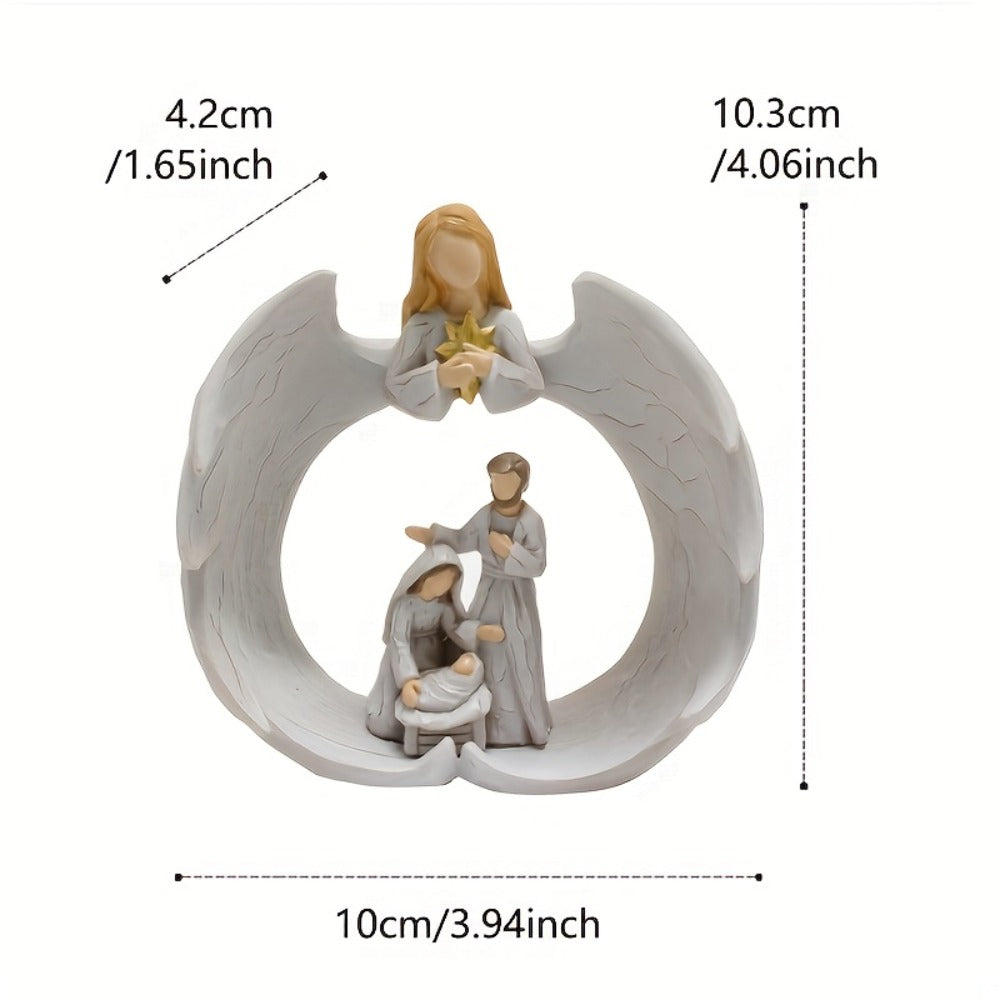 Nativity Scene Statue - Holy Family & Angel White Resin Figurine | Beautifully Crafted Religious Decor for Christmas, Easter & Holiday Indoor Decoration | Glam Faith Home Accent Gift