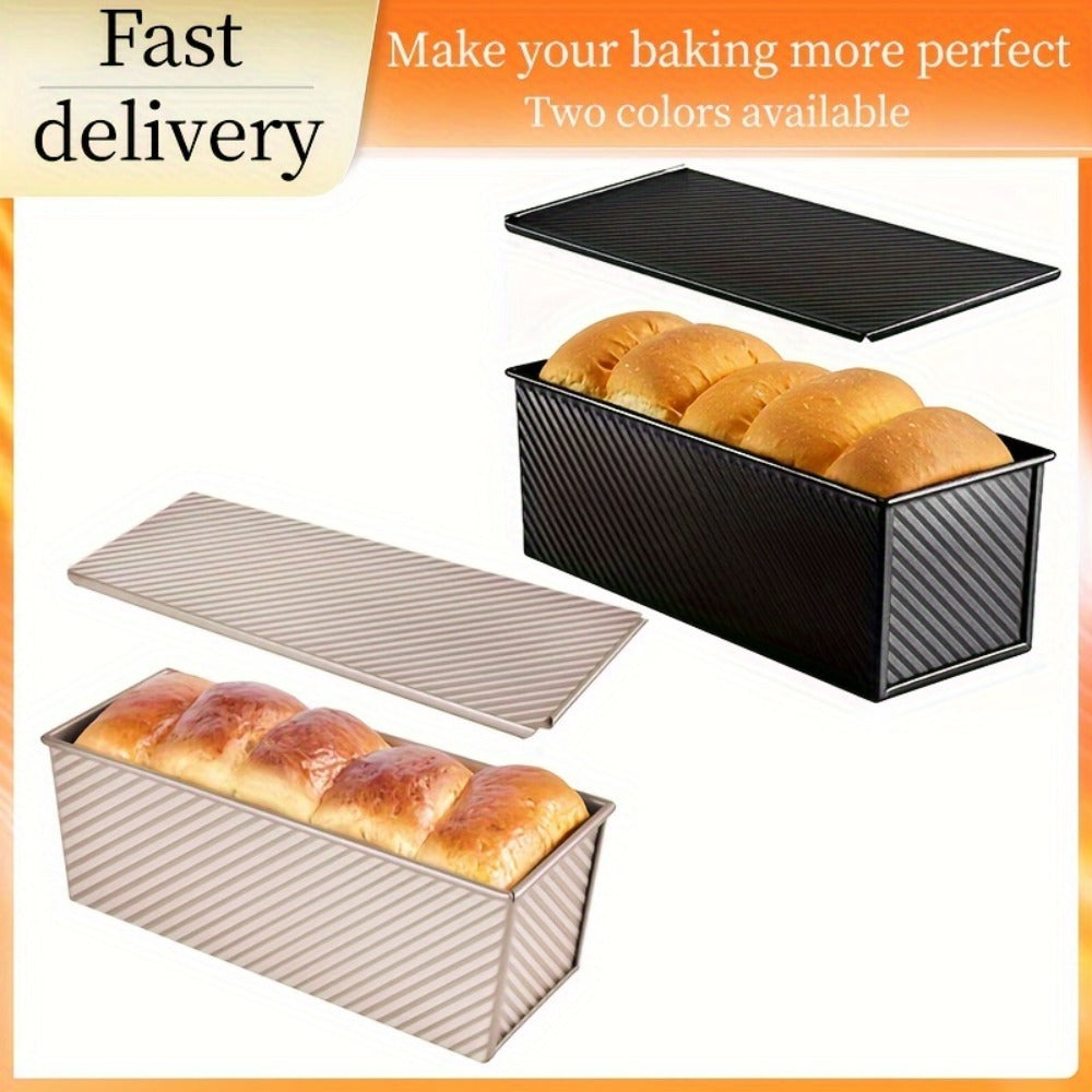 Pullman Loaf Pan with Lid, Extra Large 12.3x4.7x4.3 Inch Sandwich Bread Pan with Vent Holes, Nonstick Carbon Steel Toast Pan with Bread Knife, Square Loaf Pan for Sandwich Bread, Black or Gold