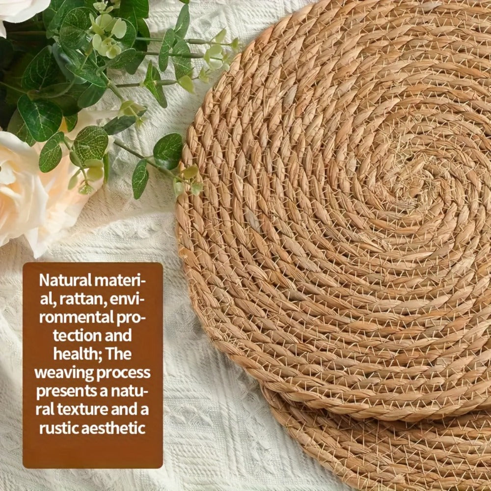12pcs Rattan Placemats Natural Wicker Round Table Mats Heat-Resistant Non-Slip 11.8¡± Kitchen Dining Decor Bohemian