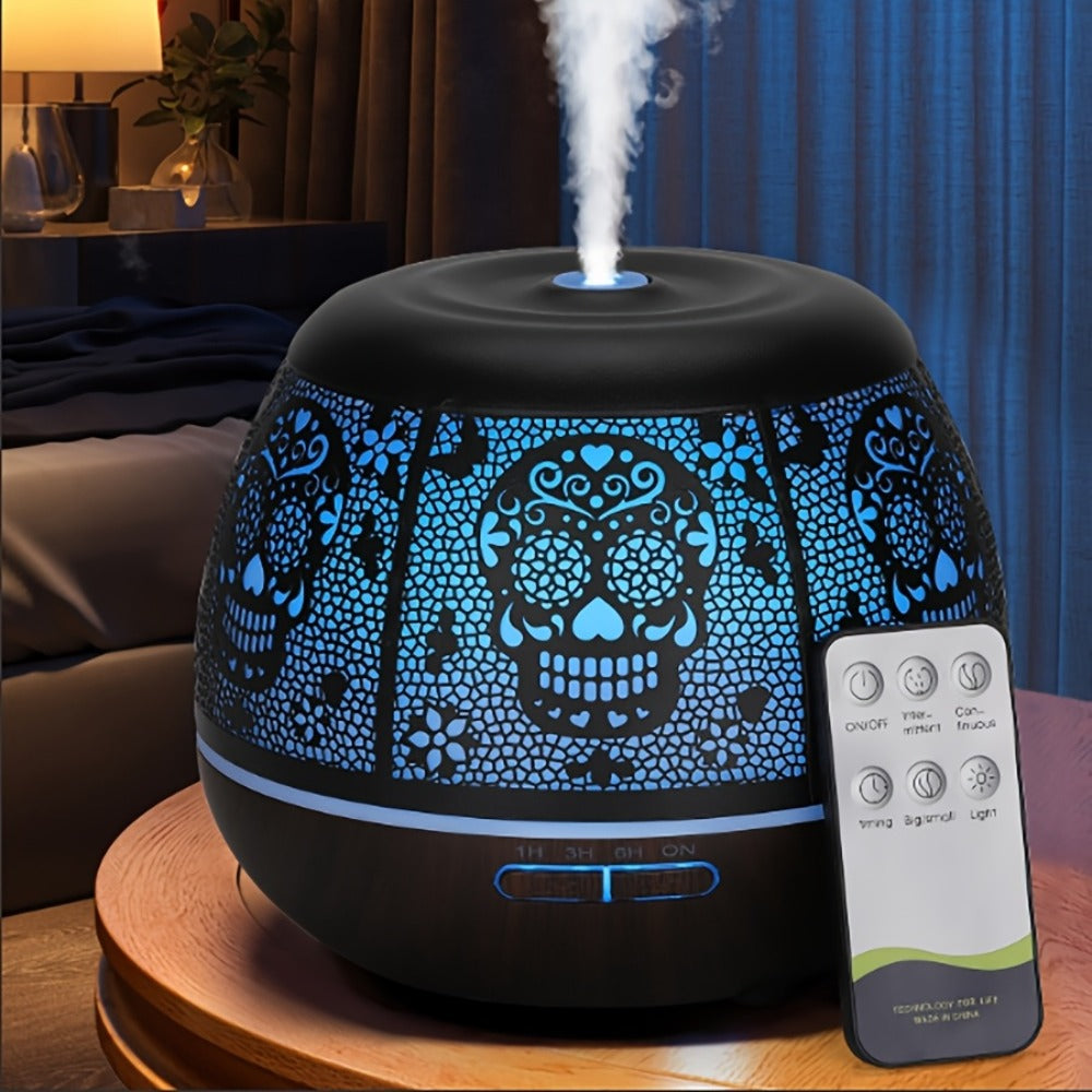 Essential Oil Diffuser 400ml Large Capacity Metal Aromatherapy Diffuser with Remote Control 7 Color LED Light Humidifier for Bedroom Home Decor Gift Owl Skull Dragonfly Design