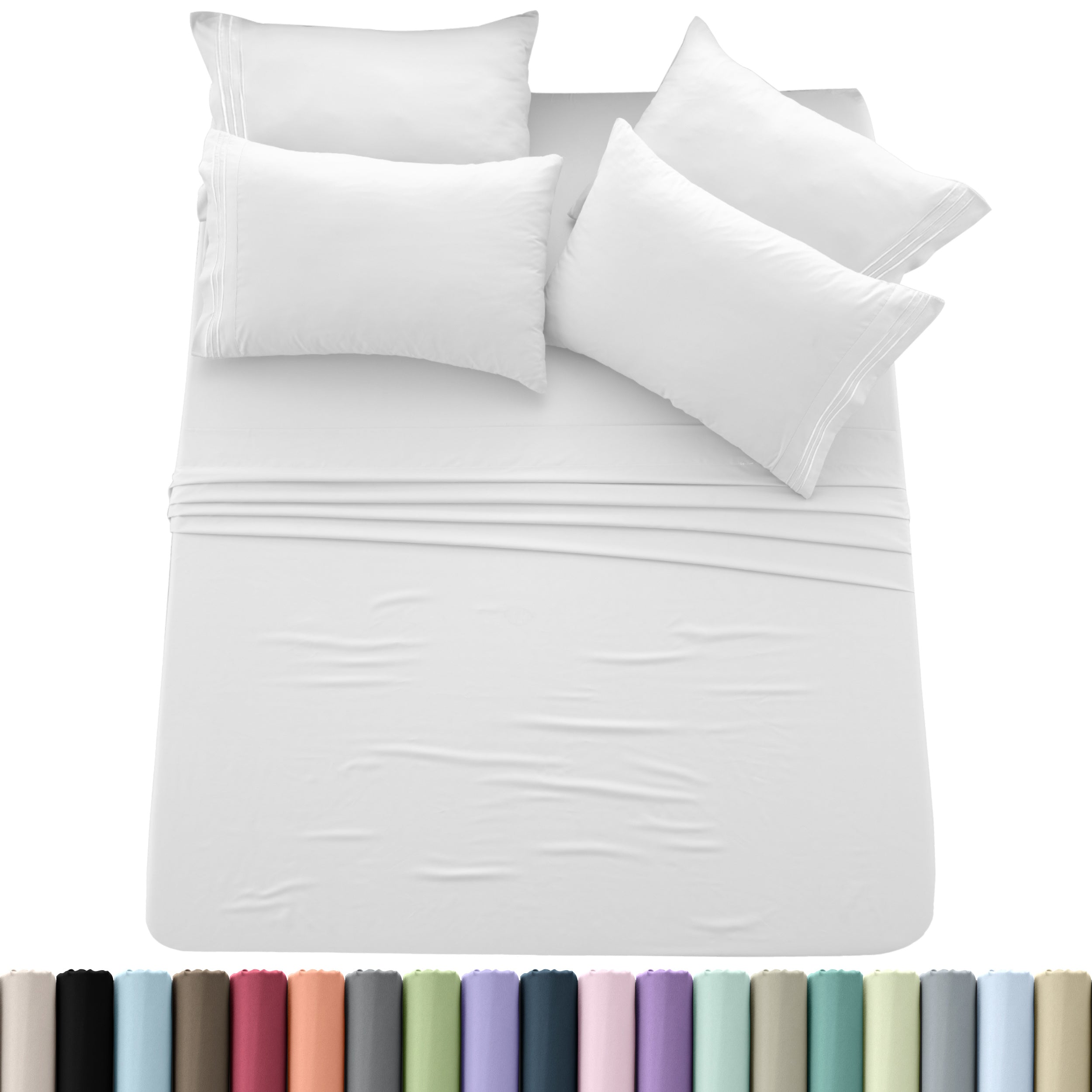 Brushed Microfiber Sheet Set 6pcs ¨C Soft Fade-Resistant Bedding 20 Colors Twin Twin XL Full Queen King Cal King Fitted Flat Pillowcases