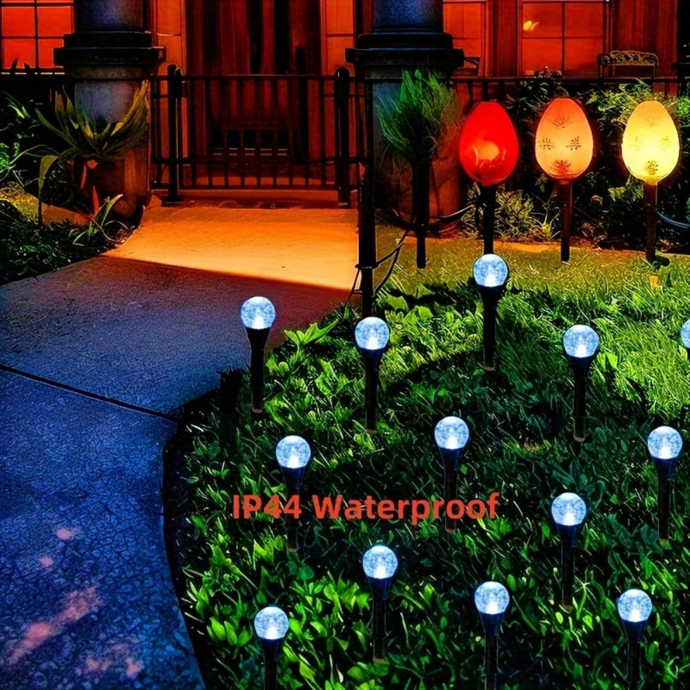 Solar LED Garden Path Lights 30pcs Bubble Shape | Auto On at Night | Waterproof Outdoor Stake Lights | Colorful & Warm White | Lawn Landscape Lights for Garden Patio Wedding Party Festival