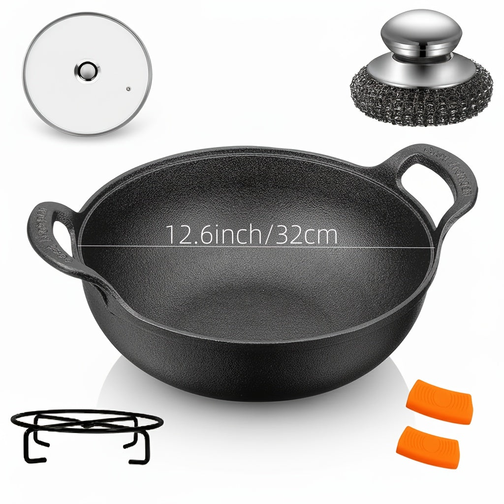 Cast Iron Cookware Set for Kitchen Camping BBQ - Non-Stick Skillet Dutch Pot Frying Pan Baking Tray Griddle Options, Oven Safe Stovetop Campfire Cookware for Home RV Holiday Cooking Multiple Set Choices