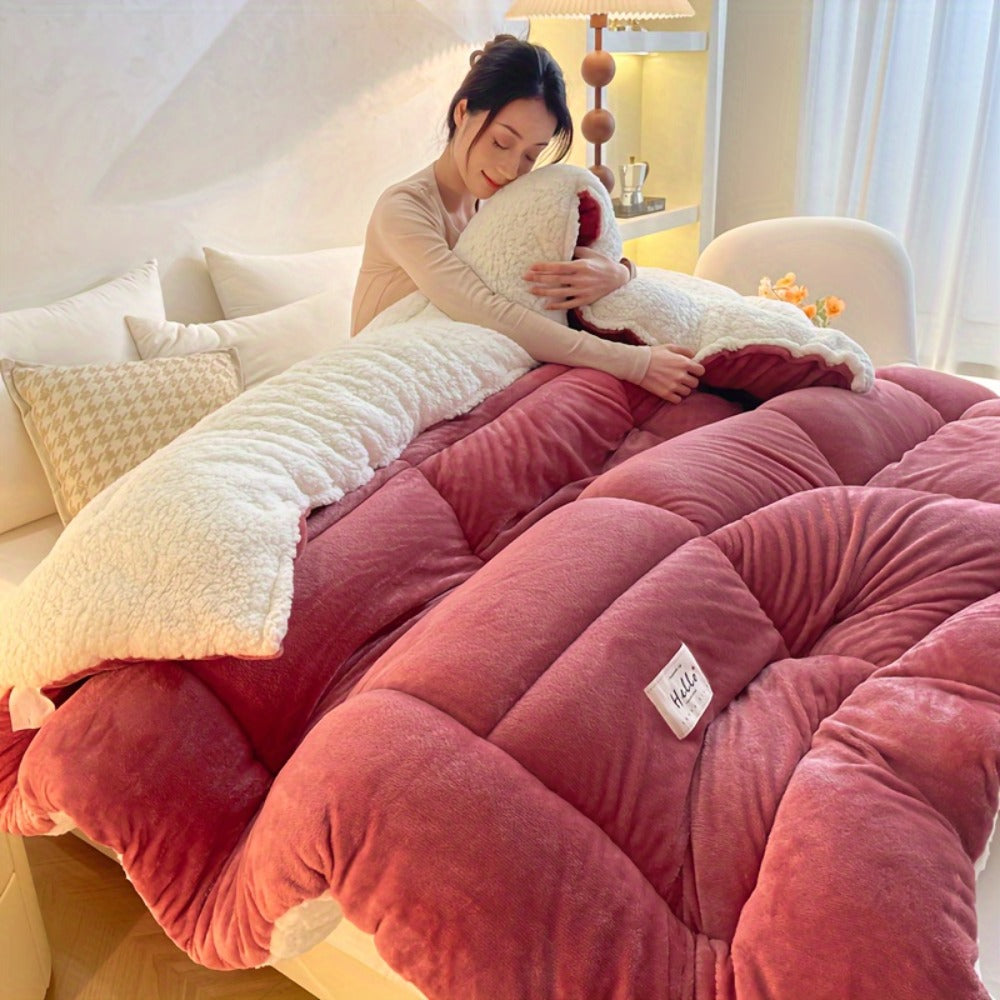 Thick Soft Comforter All Season Quilted Box Stitch Solid Color Breathable Machine Washable Bedroom Warm Autumn Winter Comforter