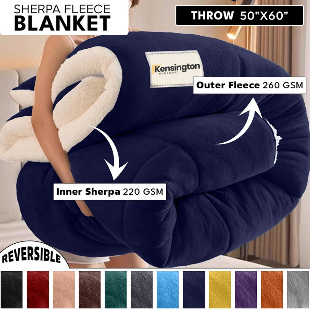 480GSM Sherpa Fleece Blanket ¨C Double-Sided Heavy Warm Throw for Couch, Bed & Travel, Reversible All Season, 13 Colors, 3 Sizes