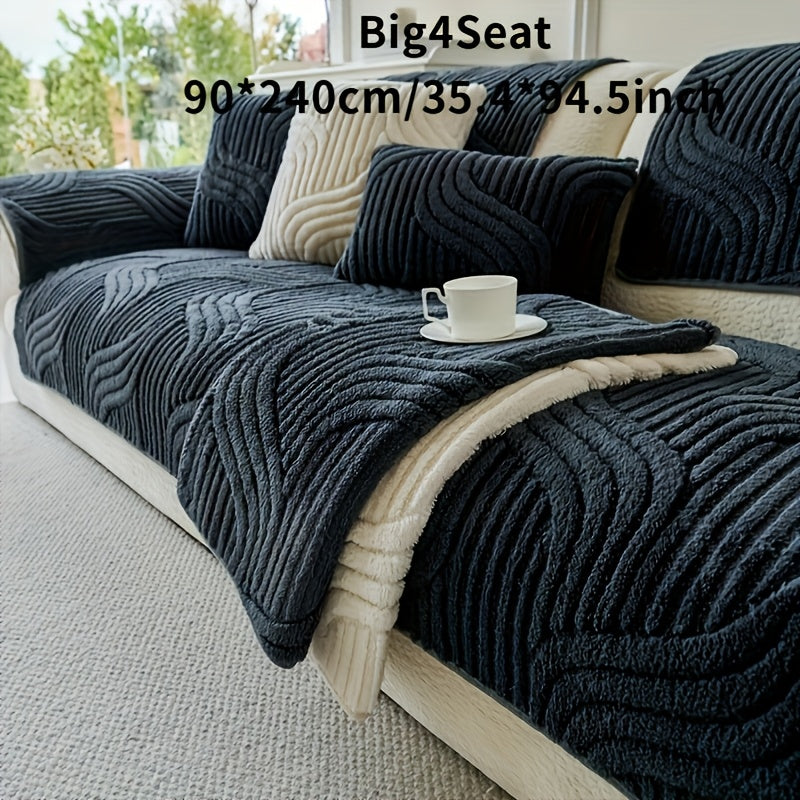 Sofa Cover Plush Shu Velveteen Non-Slip Couch Slipcover Breathable Pet-Proof Vintage Style for Living Room Bedroom Office 2 3 4 Seater