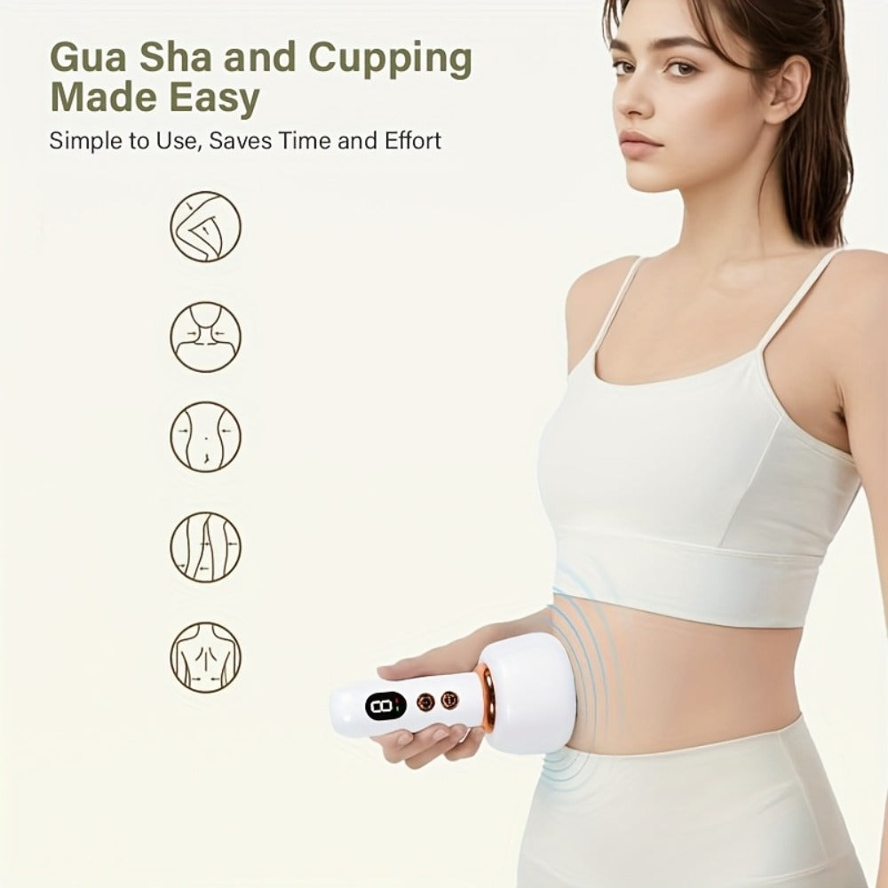 Vacuum Cupping Massager USB Rechargeable Scraping Massage Device Intelligent Suction Cup with 1200mAh Battery for Neck Shoulder Back Pain Relief Home Use