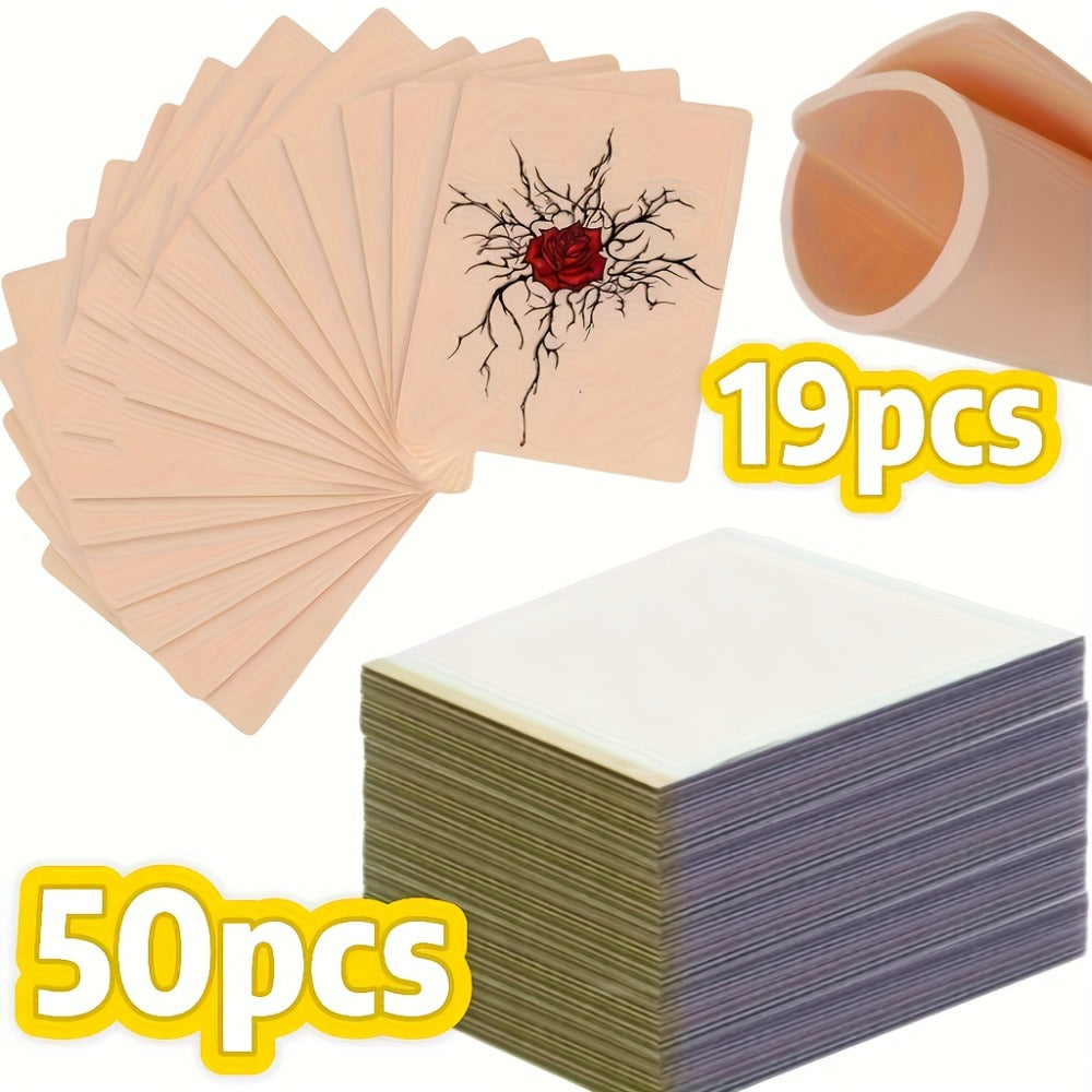 Tattoo Practice Skin Double-Sided Silicone Fake Skin - A4 Tattoo Transfer Paper Kit, Thermal Stencil Paper for Beginners & Artists, Universal Tattoo Printer Compatible, Body Art Practice Supplies