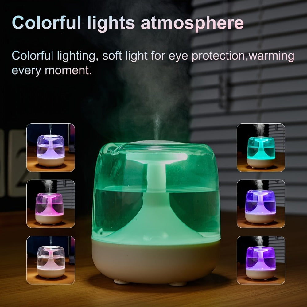 USB Humidifier with 7-Color Night Light ¨C Silent 26dB Double Mist Visible Water Tank 24-Hour Runtime for Bedroom Living Room Office Desktop Home Decor Gift