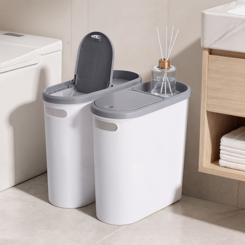 Small Bathroom Trash Can with Built-In Handles Rustproof Space Saving Plastic Waste Bin for Bathroom Laundry Office Includes Trash Bags