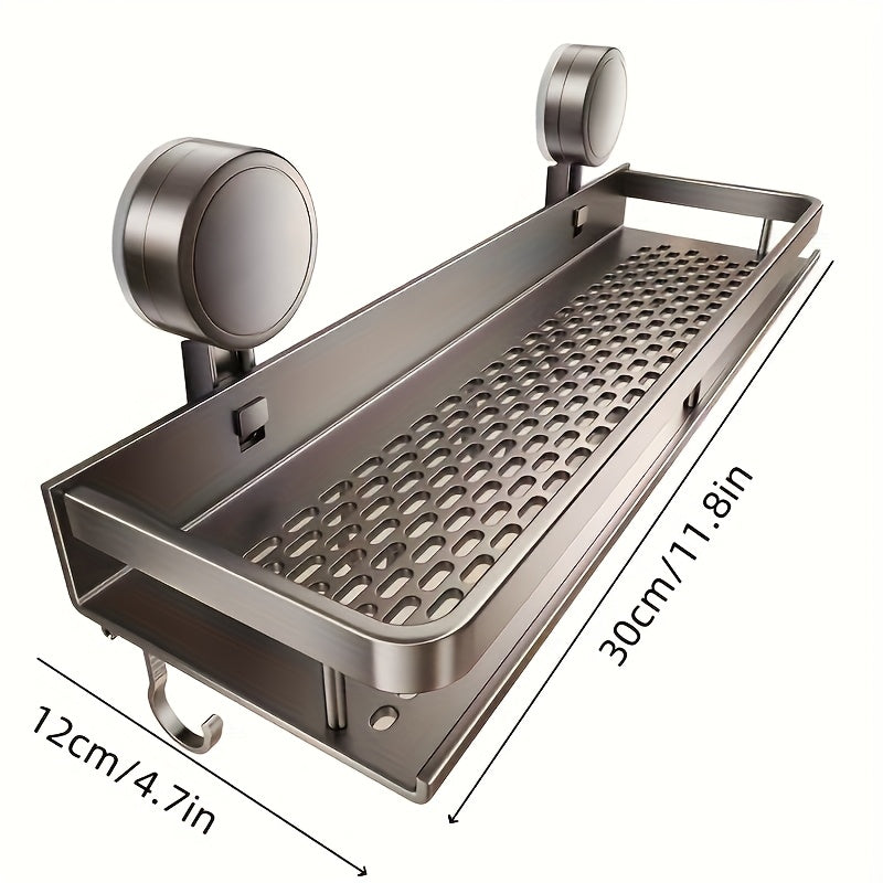 Shower Caddy Shelf Wall Mounted Suction Cup Rustproof Floating Bathroom Organizer Rack with Towel Hook for Shampoo Soap Accessories Space Saving Storage