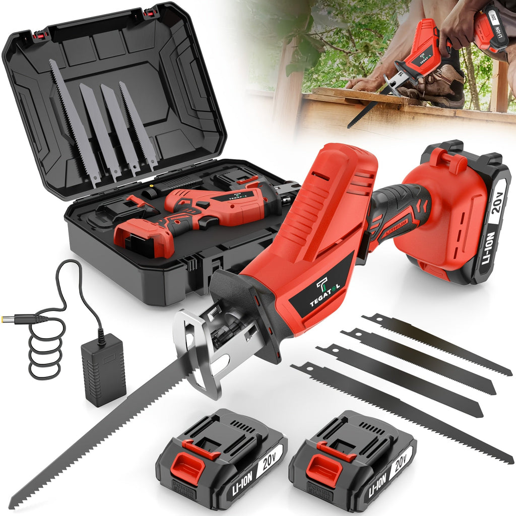 Electric Reciprocating Saw Cordless with LED Light & Safety Lock ¨C Multi-Purpose Cutting Tool with Replaceable Blades, 1 or 2 Battery Options, Carrying Case Included