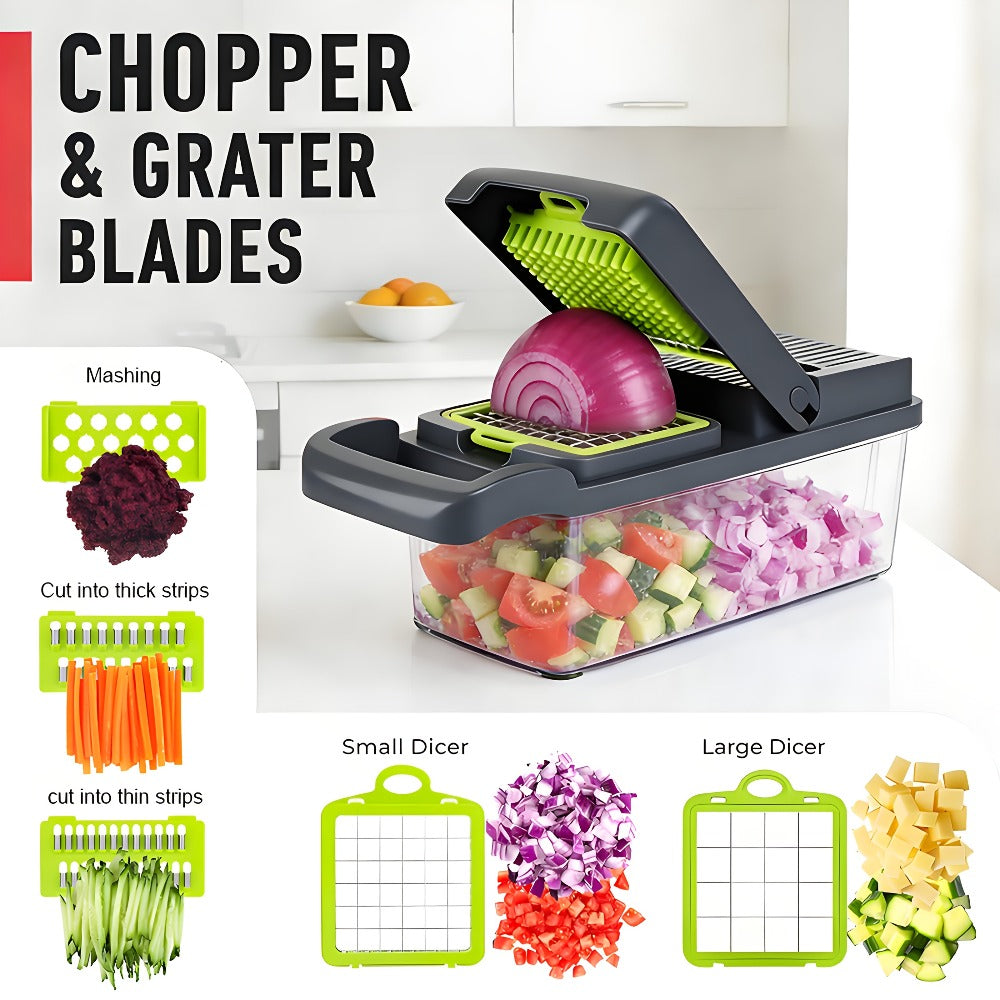 Vegetable Chopper 18-in-1 Multifunctional Food Chopper & Mandoline Slicer with Container ¨C Onion Dicer, Adjustable Cutter for Kitchen Meal Prep, Gray