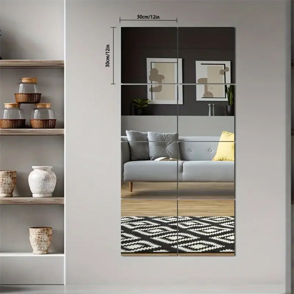 Mirror Wall Stickers 12 Inch ¨C Set of 12 Acrylic Reflective Decals for Living Room, Bedroom, Kitchen, Office & Wedding Decor, Easy Install