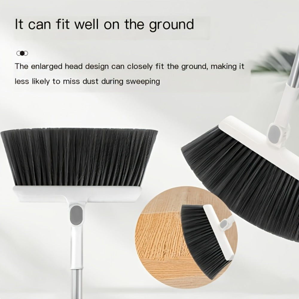 3-in-1 Magnetic Broom Dustpan and Garbage Bag Set Rotatable Foldable Soft Bristle Non-Stick Pet Hair Broom for Hard Floors Space Saving Living Room Bedroom Bathroom Outdoor White Orange