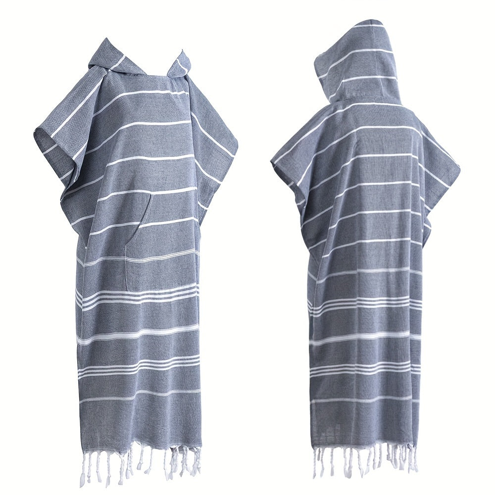Hooded Beach Poncho Turkish Cotton Quick Dry Sandproof - Wearable Surf Changing Towel Lightweight Thin Bathrobe | S & L | Blue Green Purple Pink Gray | Swimming Diving Surfing Beach Essentials