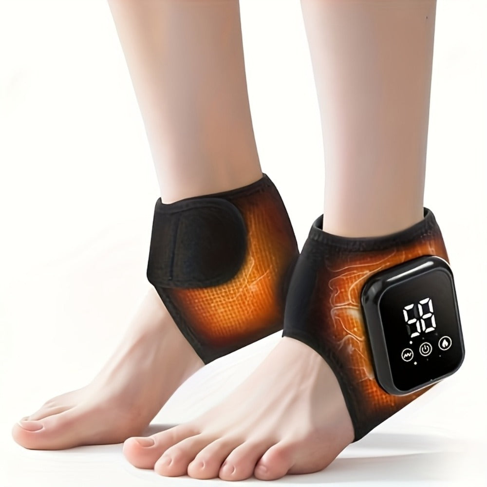 Foot Massager Electric Heated Ankle Wrap | 3 Heat Levels 3 Vibration Modes Touch Screen Timer | Relieves Ankle Pain Plantar Fasciitis Arthritis Muscle Fatigue | Fits Left & Right Feet | 1pc or 2pc Set