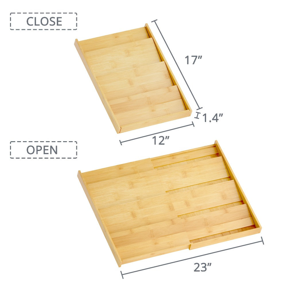Bamboo Spice Drawer Organizer Expandable 4-Tier | Adjustable Width 12¡±-23¡± Fits 3¡± Deep Drawers | Space-Saving Kitchen Cabinet Seasoning Storage Tray for Spice Jars Bottles