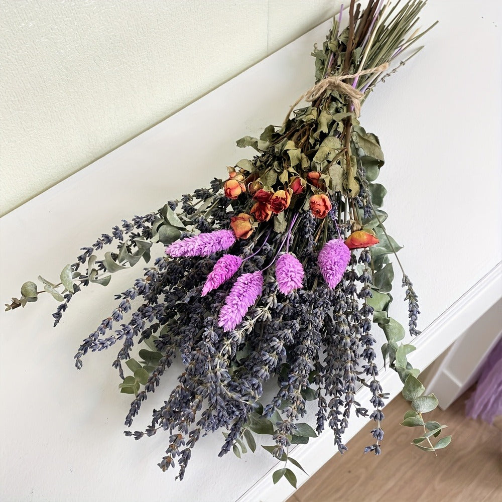 Dried Lavender Bouquet 65 Stems with Eucalyptus Dried Rose Bunny Tails Lilac Pink Purple Flowers for Vase, Fragrant Wedding Decoration Home Decor Spring Gift for Her