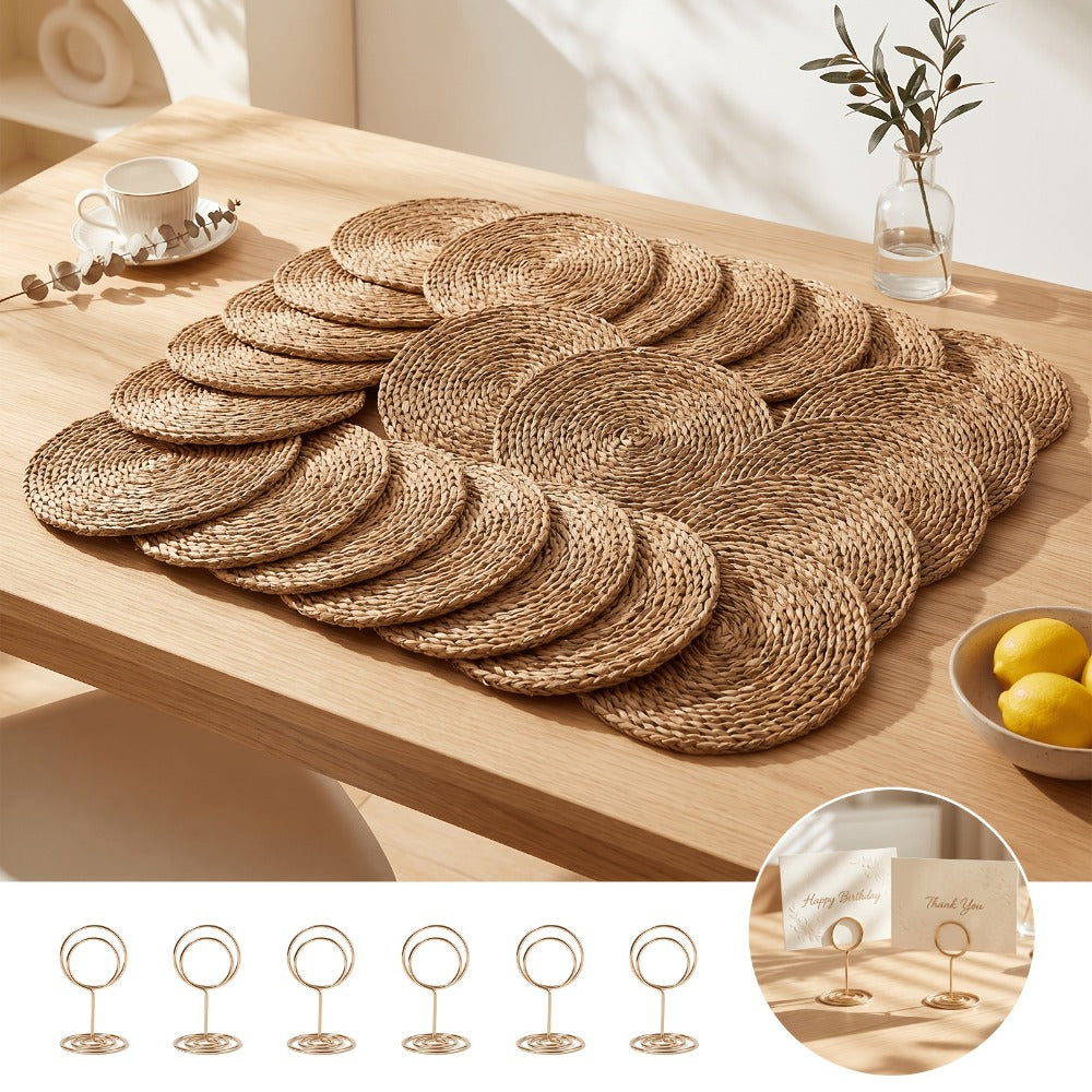 Bohemian Placemats Set 10/30pcs with Holders, 12-Inch Vintage Woven Table Mats for Wedding, Party & Everyday Dining