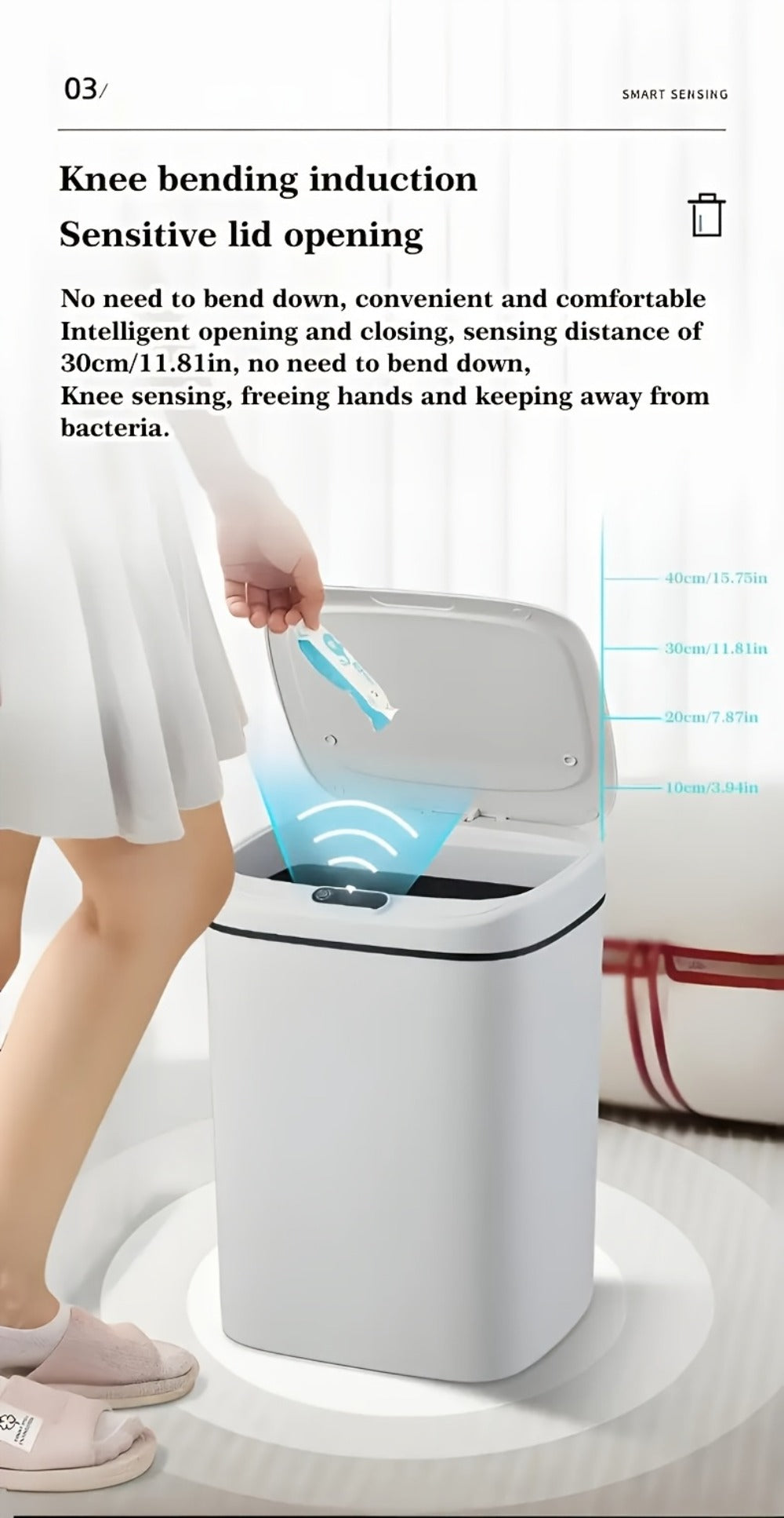 Motion-Activated Touchless Trash Can with Lid ¨C Smart Sensor Waste Bin for Kitchen, Bathroom, Office & Home, Minimalist Rectangular Design, Battery Powered, 3-4 Gallon