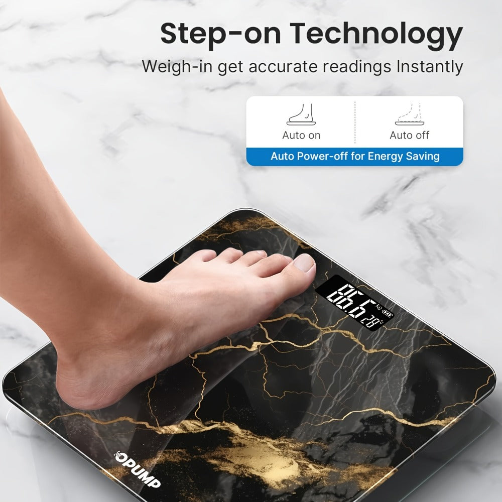 OPUMP Bathroom Scale 400lb ¨C Highly Accurate Digital Body Weight Scale with Backlit LED Display, Batteries Included, Measures up to 400lb/180kg, Multiple Colors ¨C Black Marble, Bronze, Sapphire & More