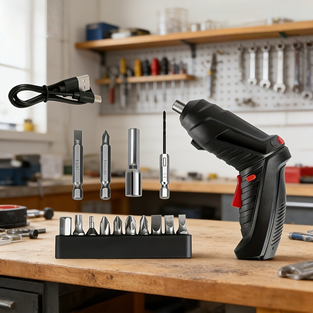 Cordless Electric Screwdriver Mini Drill ¨C Rechargeable Lithium Battery, Compact Design for DIY Repairs & Tight Spaces, Easy One-Hand Operation, Includes Drill Bit Accessories