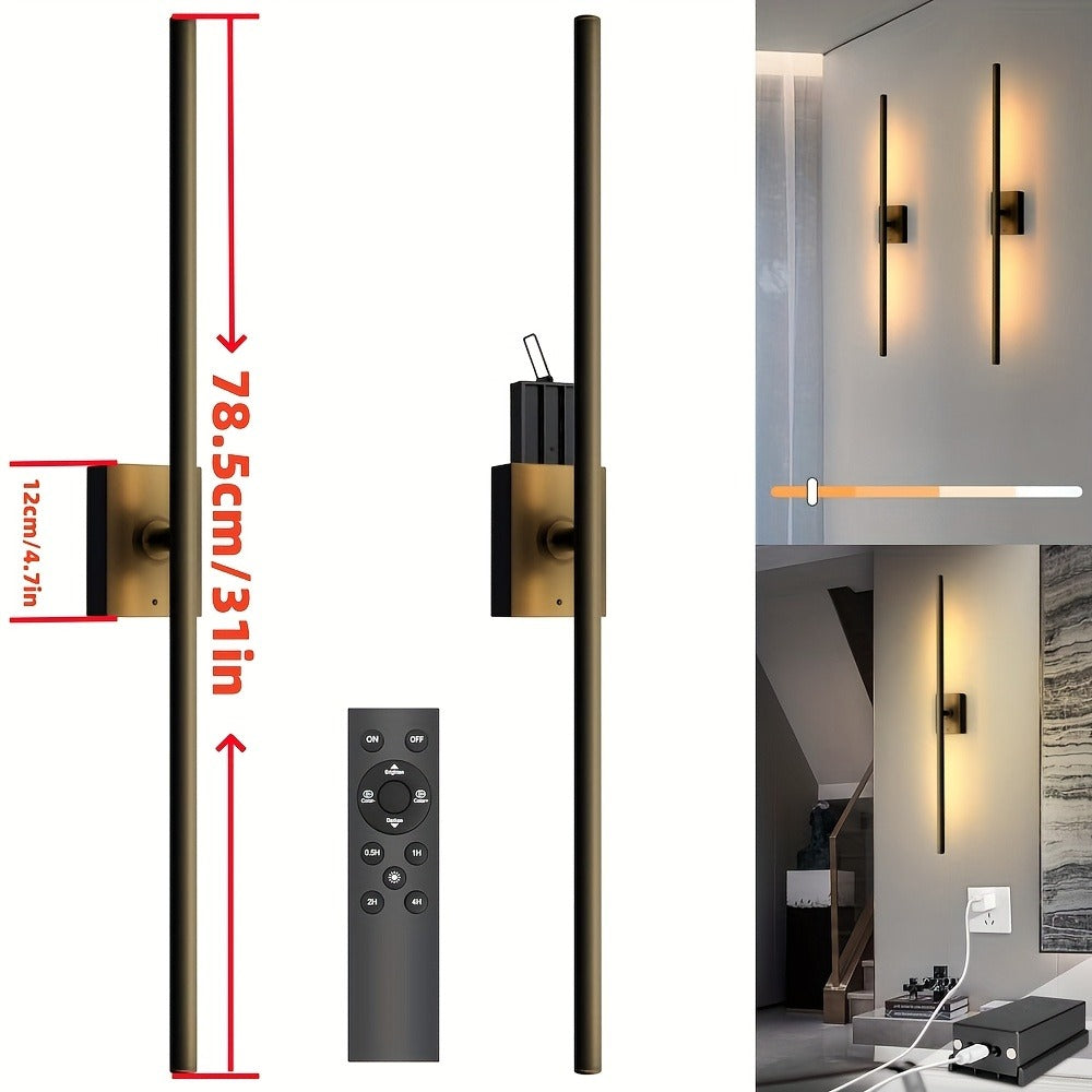 Cordless LED Wall Sconces 2 Pack with Remote - Dimmable Battery Operated Wall Lights Adjustable 3000K-6000K Color Temperature No Hardwiring Modern Picture Lights for Bedroom Hallway Living Room Black