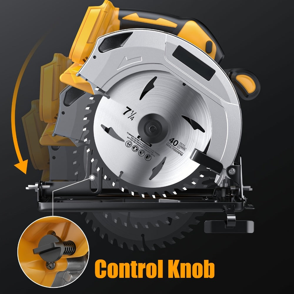 Cordless Circular Saw Compatible with DeWalt 20V MAX Battery | 7-Inch Brushless Electric Saw, 0-50¡ã Bevel, 2 Blades Included ¨C Woodworking, Stone & Plastic Cutting