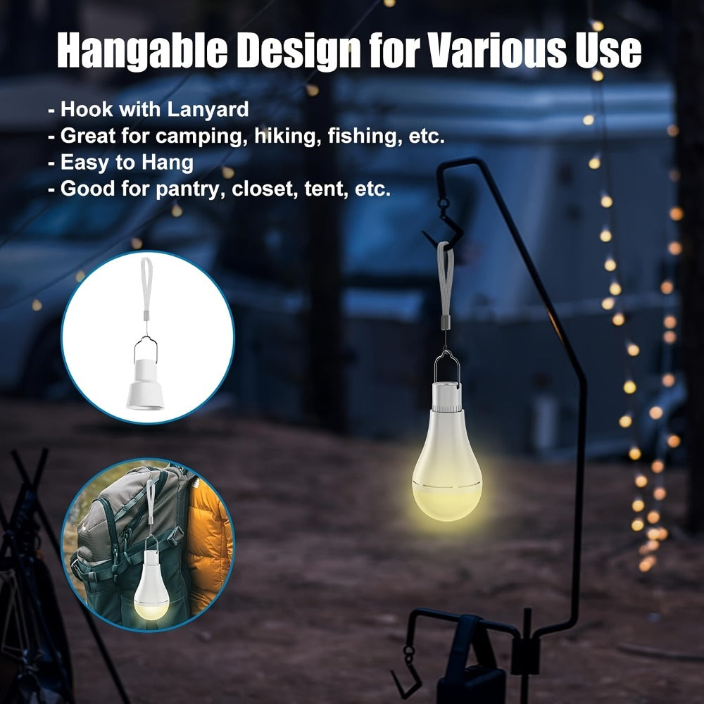 USB Rechargeable Light Bulbs 2-Pack with Remote Control Dimmable Timer 3 Color Temperatures E26 9W 350LM 2000mAh Emergency LED Bulb with Hook for Camping