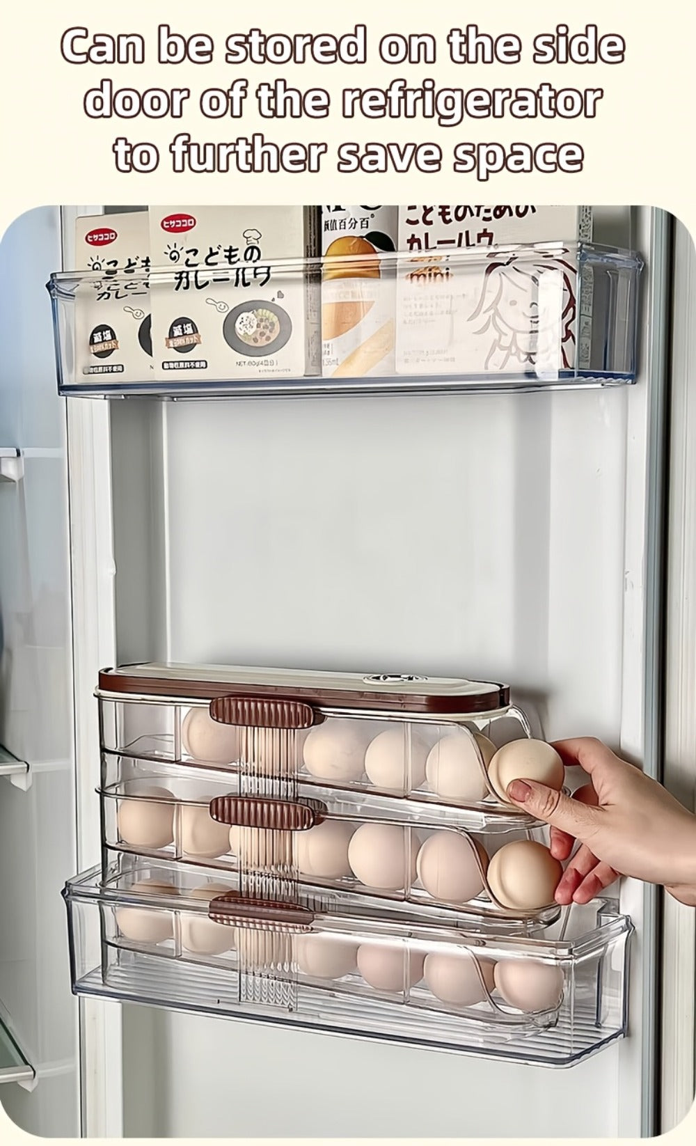 Egg Organizer for Refrigerator, Multi-Layer Auto-Rolling Egg Rack with Large Capacity ¨C Space-Saving Egg Storage Dispenser for Fridge, Cabinet & Countertop, Ideal for Busy Families