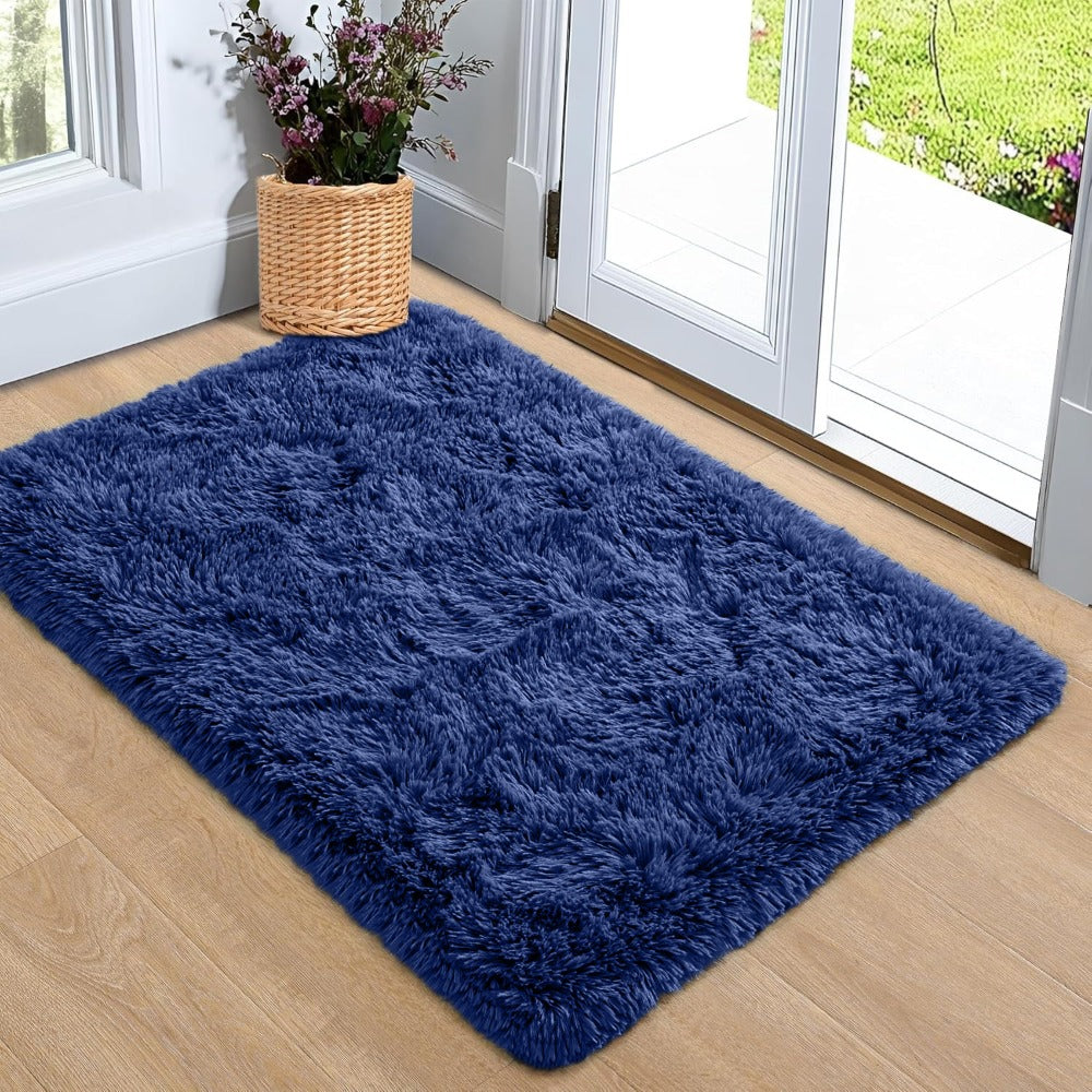 Shaggy Area Rug 4x6 - Soft Plush Non-Slip Indoor Carpet for Living Room Bedroom, Machine Washable Floor Mat in Navy White Beige Black Grey
