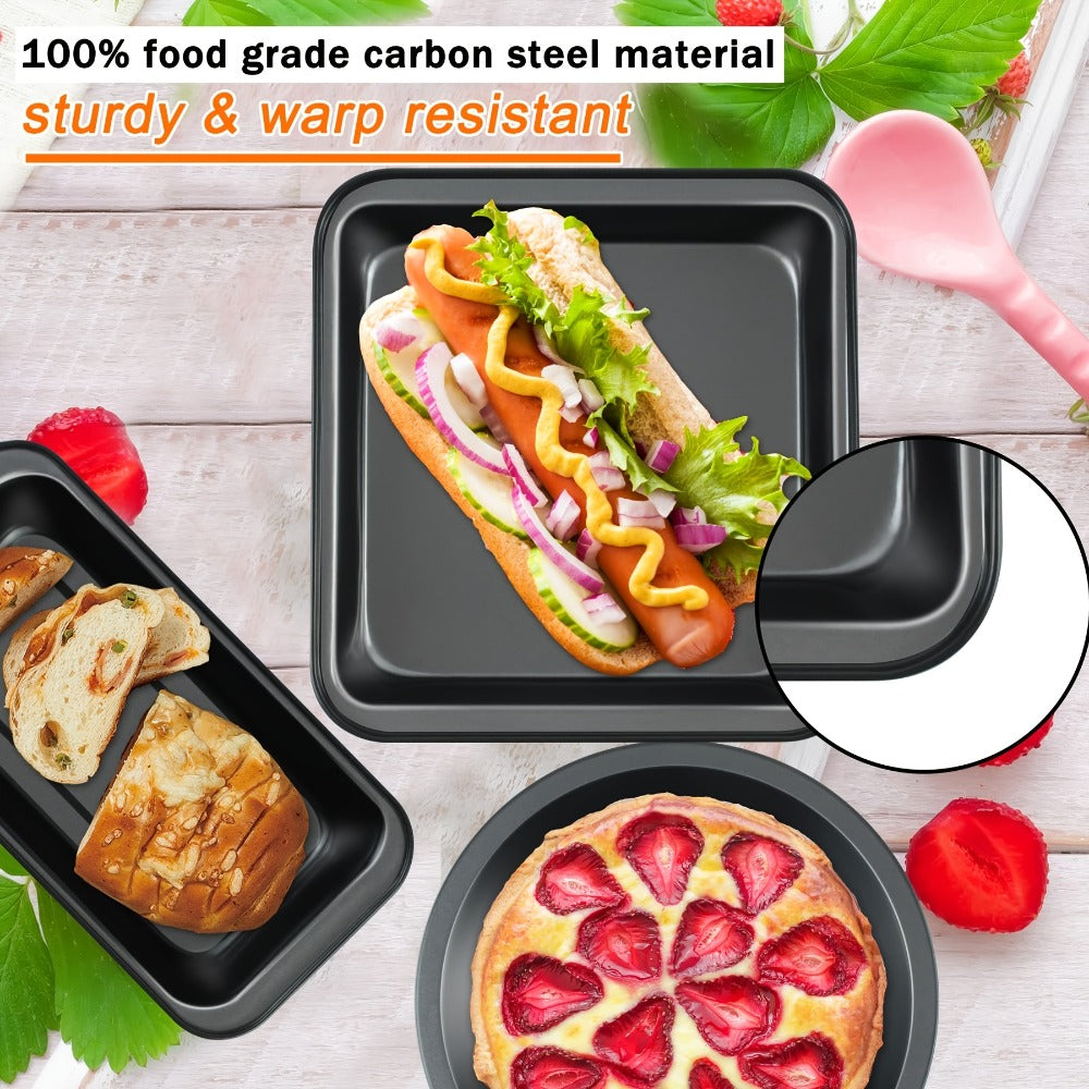 Nonstick Bakeware Set with Cooling Rack Cookie Sheet Cake Pans Loaf Muffin Pizza Pan Oven Safe Baking Pans Set for Kitchen 6 14 15 Piece