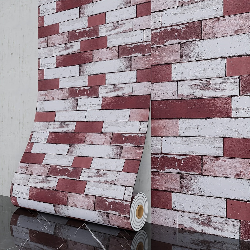 3D Brick Foam Wallpaper Self Adhesive Peel and Stick Wall Panels Waterproof PVC Rustic Brick Pattern Home Bathroom Kitchen Wall Decor Blue Brown Red 17.5in Wide