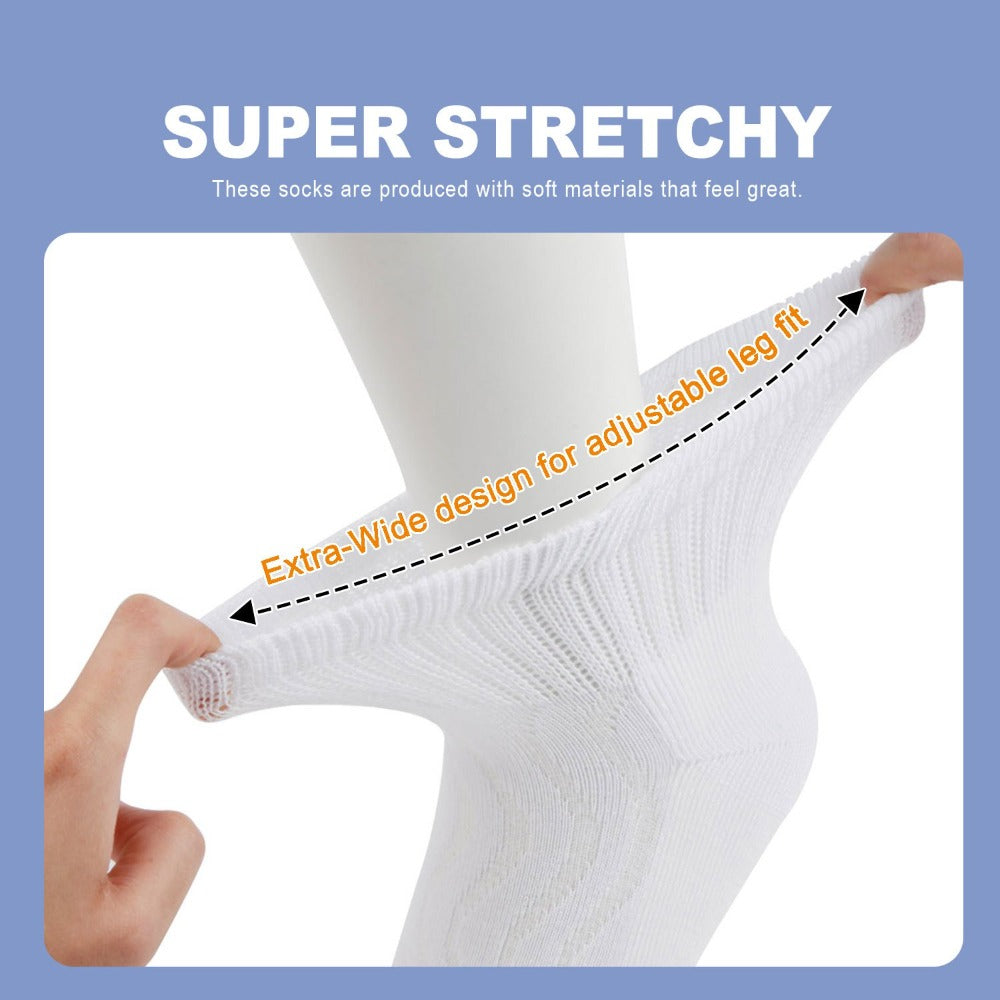 Diabetic Socks for Men & Women, 12 Pairs Non-Binding Wide Top Ankle Socks with Extra Cushioned Sole, Seamless Toe, Soft Cotton Comfort Socks for Sensitive Feet, Black & White