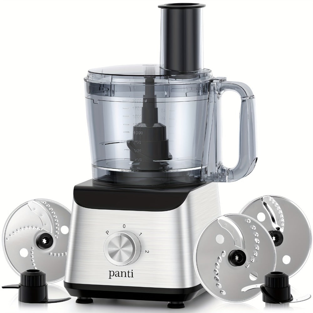 Food Processor 600W 6-in-1 Electric Food Chopper 12-Cup Bowl for Chopping Mincing Dicing Shredding Slicing Puree Dough with Food Chute and Pusher Black Silver